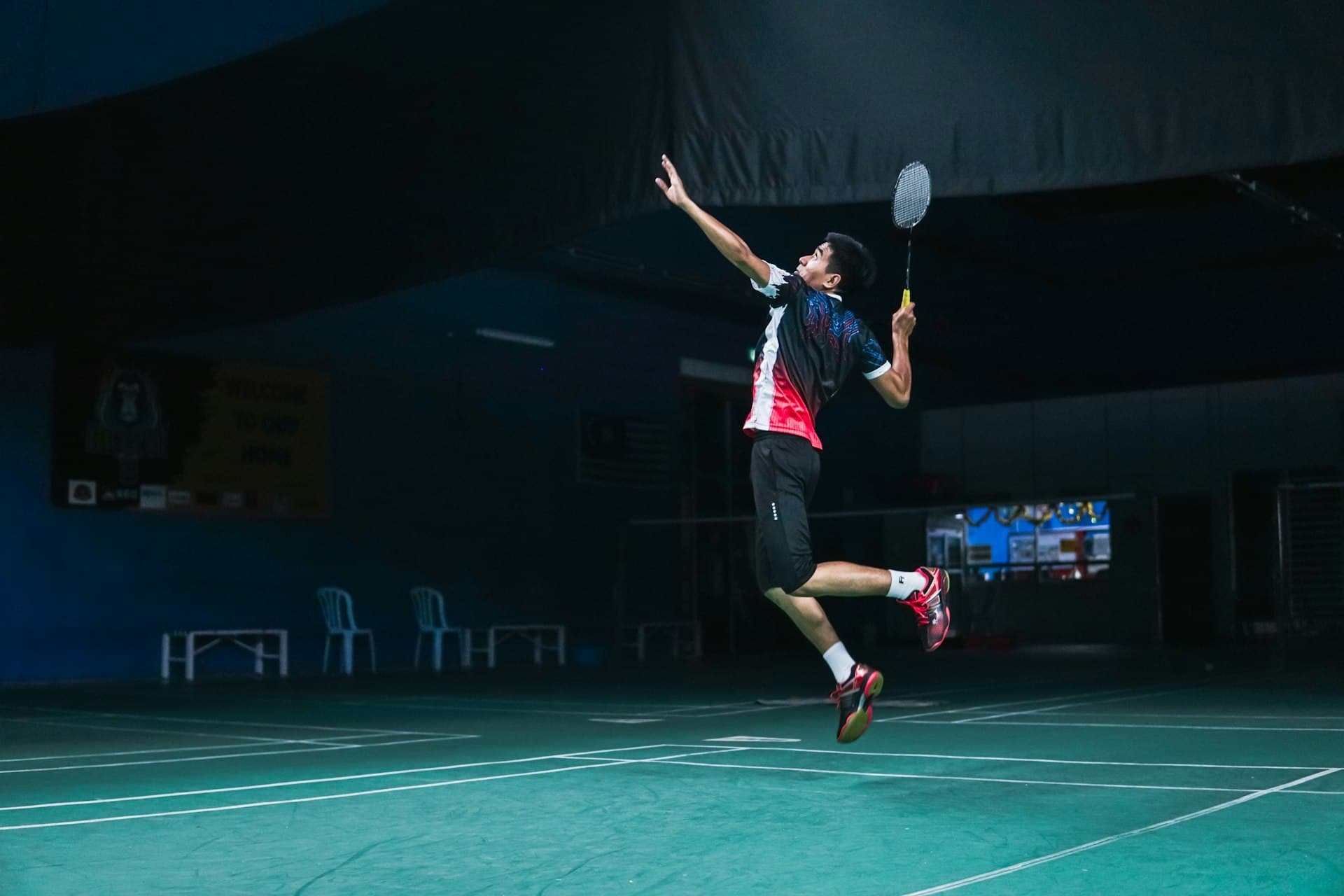 Badminton player in action